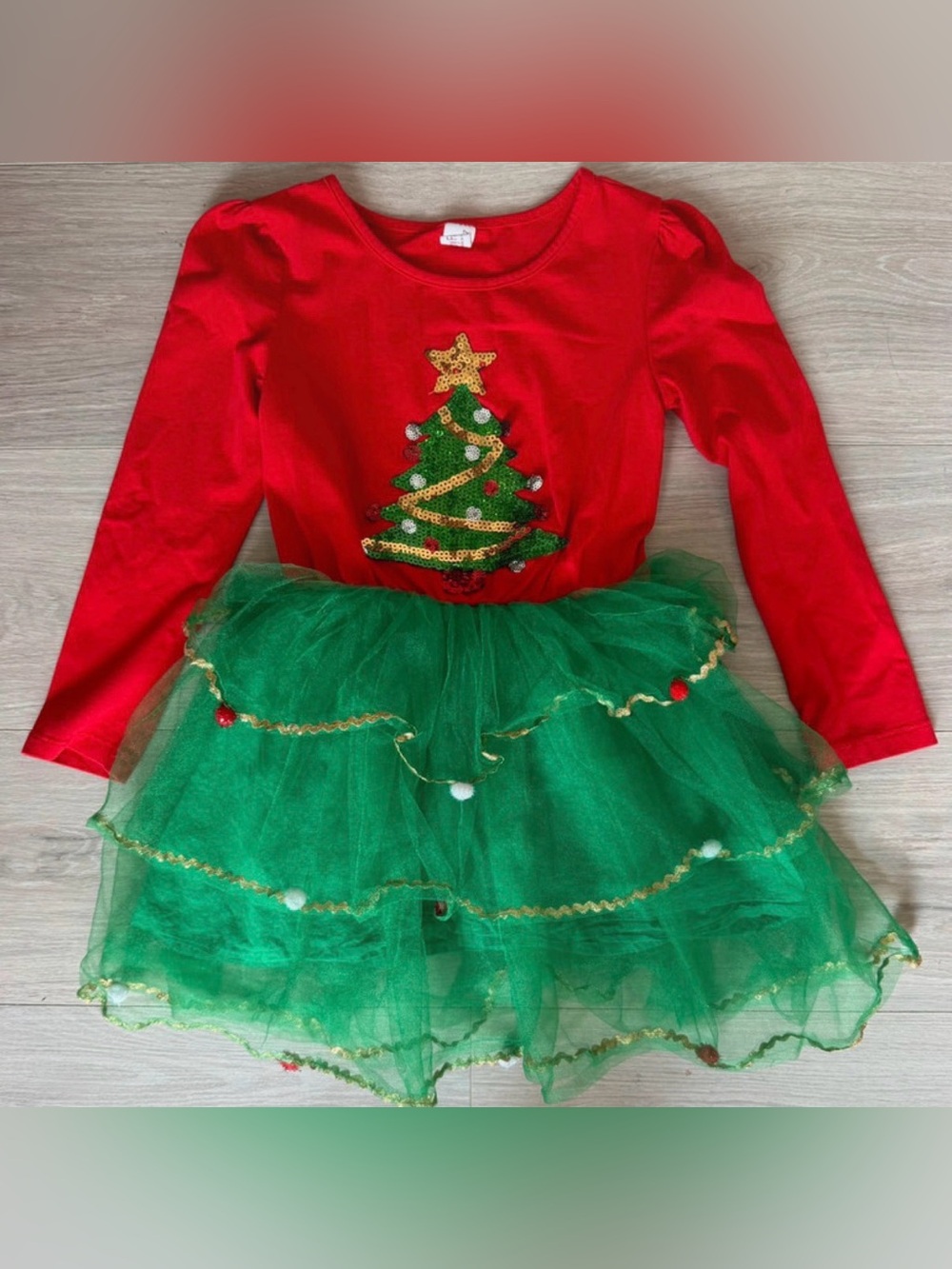 Girls Red & Green Christmas Tree Tutu Dress - Holiday Costume